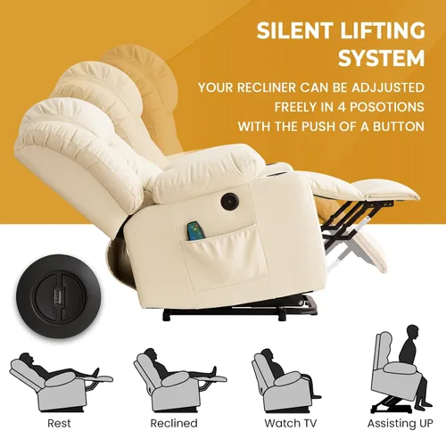 Miniatura 3 de PARKOL Silla reclinable eléctrica para ancianos y personas mayores, sillón reclinable eléctrico de cuero transpirable con masaje por vibración