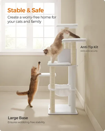 Miniatura 16 de Feandrea Árbol para gatos, torre moderna de 54.3 pulgadas para gatos de interior, condominio para gatos de varios niveles, felpa ultrasuave, postes
