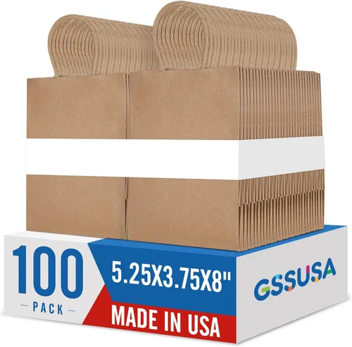 Miniatura 25 de GSSUSA Bolsas de regalo negras de 5.25 x 3.75 x 8 pulgadas, 100 unidades, bolsa para el día de San Valentín, bolsas de papel negro con asas a