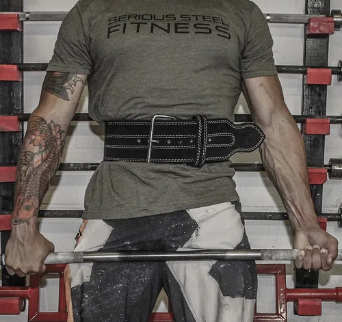Miniatura 7 de Serious Steel Fitness Cinturón de cuero para levantamiento de pesas y cinturón de ejercicio