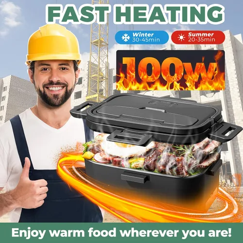 Miniatura 5 de Fiambrera eléctrica de 100 W para adultos, 1.8 L, portátil, calentada, 12 V/24 V/110 V, lonchera portátil de calentamiento rápido, calentador