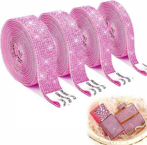 Miniatura 14 de 4 rollos de cinta autoadhesiva con diamantes de imitación, cinta de diamantes bling con pegatinas de 2 mm para manualidades, bodas, cumpleaños