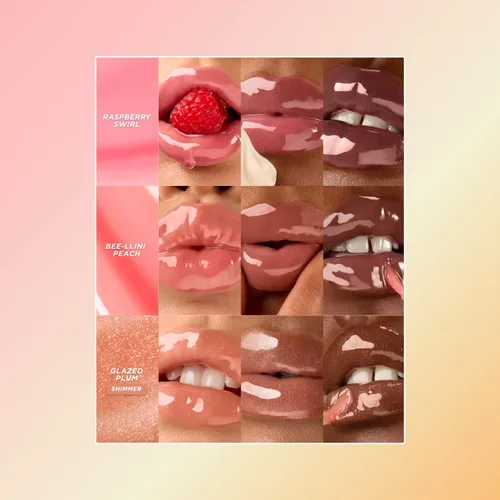Miniatura 2 de Gisou Aceites labiales con infusión de miel Gloss Hour Edition, juego de brillo labial hidratante y no pegajoso con remolino de frambuesa, melocotón