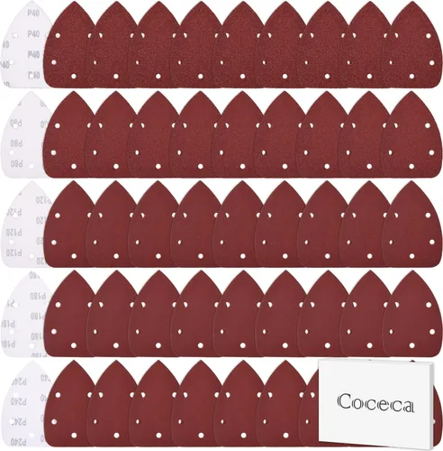 Coceca Papel de lija con detalle de ratón, papel de lija surtido, 40, 80, 120, 180, 240 granos (50 piezas de papel de lija para ratón)