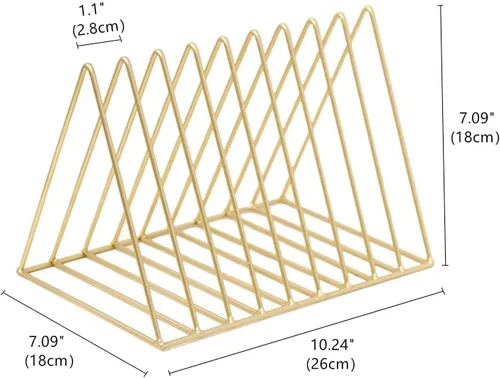 Miniatura 2 de PENGKE Organizador de archivos triangular de hierro para escritorio, estante de libros, revista de cobre, soporte para periódicos, organizador de Oro