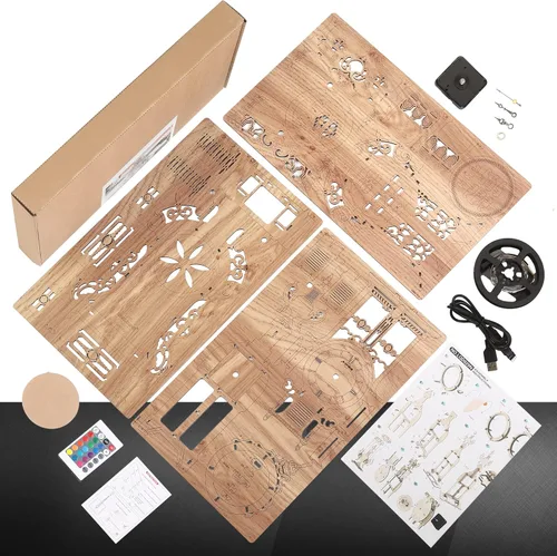 Miniatura 6 de FUNPOLA Rompecabezas de madera 3D Reloj de torre LED, rompecabezas 3D edificio de escritorio, modelo de bloques de construcción arquitectónicos
