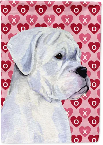 Miniatura 253 de Caroline's Treasures SS4484GF Bandera de jardín con diseño de bulldog inglés y corazones para el Día de San Valentín, bandera decorativa para patio