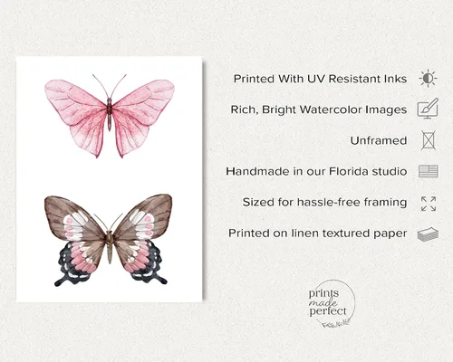 Miniatura 2 de Arte de pared de mariposas, impresiones de acuarela de mariposas, decoración rosa, juego de 2, 8 x 10, sin marco