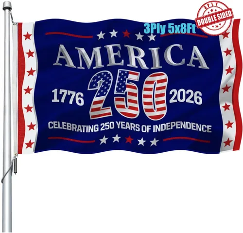 Miniatura 10 de Bandera de Estados Unidos con el número 250 de aniversario, doble cara, 3 capas, 4 x 6 pulgadas, para exteriores, resistente, 1776-2026, 250 años