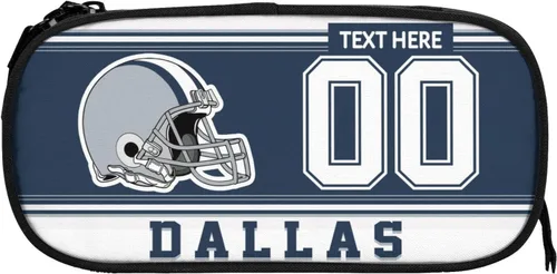 Estuche para lápices Dallas, caja de lápices con nombre y número personalizados, estuche personalizado de estilo de fútbol, estuche de bolígrafo