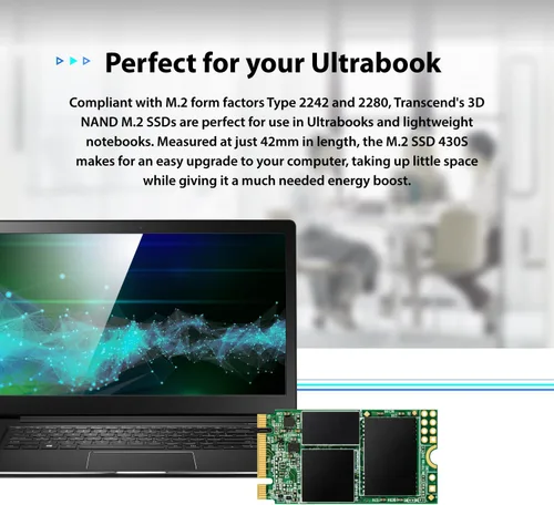Miniatura 5 de Transcend SSD SATA III M.2 2242 de 128 GB, llave MTS430S B+M con caché DRAM, hasta 560 MB/s, SSD interno 3D TLC NAND