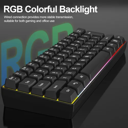 Miniatura 2 de Teclado de memoria para juegos RGB con cable. 60% Mini teclado de computadora LED cremoso. Teclado ergonómico pequeño con teclas inreemplazables