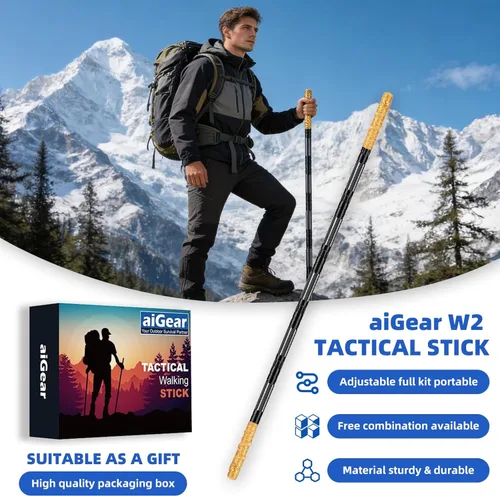Miniatura 8 de aiGear Tactical Hiking Stick, 53-Inch Trekking Poles with Black Myth Wukong Handle Extension, Durable Aluminum Alloy Walking Stick, Ruyi Jingu Bang