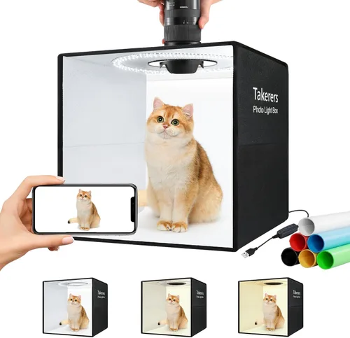 Miniatura 10 de Takerers Caja de Luz de Estudio Fotográfico de 12"x12"x12" con Cabina de Fotografía con 120 LEDs, 3000-5700K Ajustable, 6 Fondos de Colores, Carpas