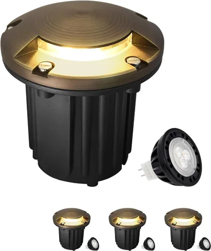 Miniatura 20 de MALORY Luces de Paisaje de Bajo Voltaje, (4.6''A) Cubierta Superior de Latón 12V Luces Empotradas en el Suelo para Exteriores, Iluminación LED