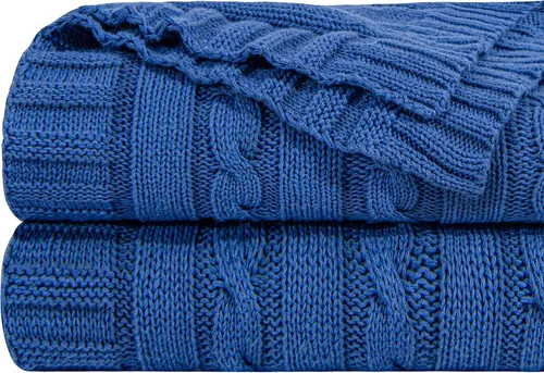 Miniatura 12 de NTBAY Manta de punto de cable de 100 % algodón puro, súper suave y cálida de 51 x 67 pulgadas, manta de punto para sofá, sillón, cama, extra Amarillo