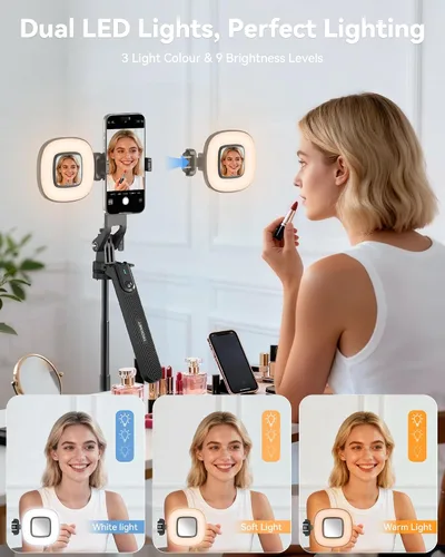 Miniatura 2 de TECKNET Trípode de teléfono de 71 pulgadas y palo para selfie, soporte de trípode portátil extensible para teléfono celular con control remoto