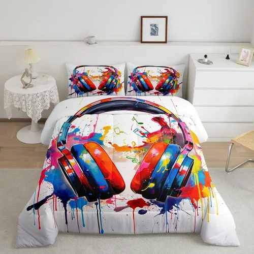 Miniatura 7 de Juego de ropa de cama de guitarra, tamaño individual para niños y niñas, juego de edredón con teclados de piano, temática musical, inserto
