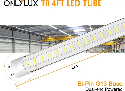 Miniatura 5 de ONLYLUX Paquete de 24 bombillas LED de 4 pies T8 T10 T12, luz diurna de 28 W, 5000 K, 4000 lm, derivación de balasto de potencia de doble extremo