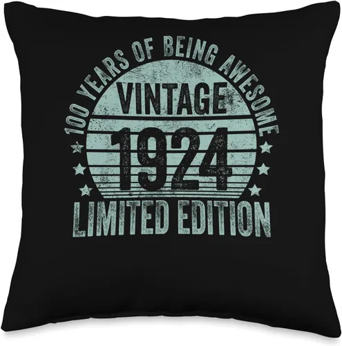 100 Year Old Vintage 1924 Limited Edition Bday Retro 100th Birthday Gifts Men Women Throw Pillow, 16x16, Multicolor