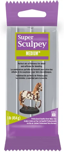 Super Sculpey Gris Medio, Premium, No Tóxico, Firmeza Media, Arcilla Polimérica para Esculpir y Modelar, Arcilla para Hornear, Barra de 1 Libra.