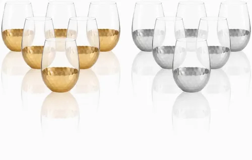 Miniatura 9 de Copas de vino sin tallo, juego de 2, 18 onzas, diseño de panal dorado