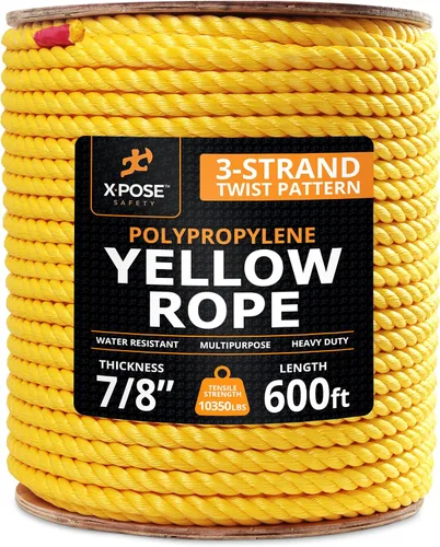 Miniatura 76 de Cuerda de polipropileno trenzado amarilla, 1/2 pulgada de grosor x 50 pies de largo, cuerdas de polietileno resistentes para uso en exteriores