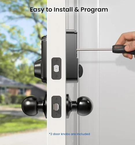 Miniatura 9 de Veise Cerradura de puerta de entrada sin llave con 2 perillas, cerrojo electrónico retroiluminado con asa, bloqueo automático, códigos únicos, Negro