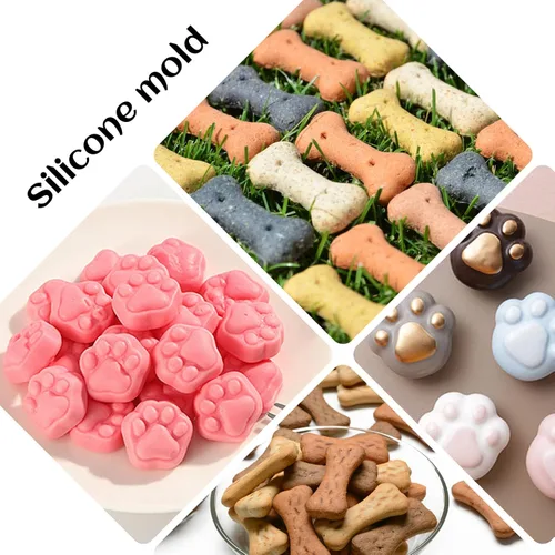 Miniatura 4 de 2 piezas de moldes de silicona mini, molde de hueso de perro de 106 cavidades + molde de huella de 69 cavidades para hornear galletas, cookies