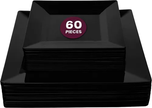 Miniatura 11 de Aya’s 60 Pack de Platos de Plástico para Fiesta - Juego de Platos Desechables Resistente con 30 Platos de Cena y 30 Platos de Ensalada - Platos