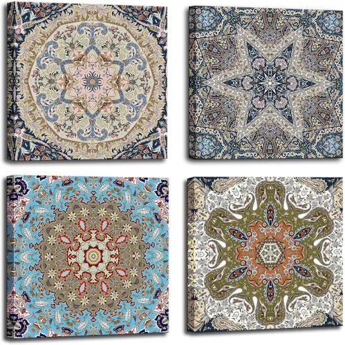 dgbtcart Arte de Pared Mandala para Decoración de Baño, Arte Boho Cuadros Florales Impresiones de Pinturas para Decoración de Sala de Estar - Panel