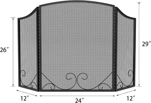 Miniatura 2 de Lizh Metalwork - Pantalla de chimenea de hierro forjado de 3 paneles, 48 pulgadas de largo x 29 pulgadas de alto, protector de chispas con diseño