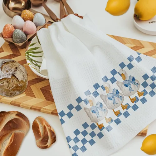Miniatura 4 de Coquette - Toallas de cocina de ganso tonto con lazo azul, a la moda, retro, a cuadros, para decoración de baño, paños de cocina para cocina, Ganso
