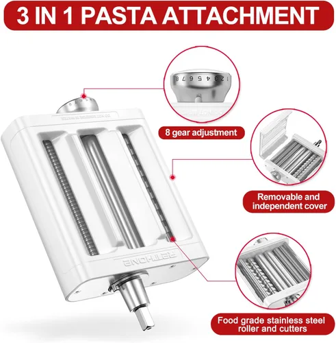 Miniatura 6 de RETHONE Accesorio para hacer pasta para batidoras de pie KitchenAid, juego de accesorios de pasta 3 en 1, incluye rodillo de pasta, cortador
