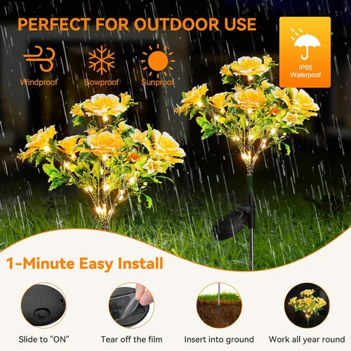Miniatura 5 de Neporal Luces solares de jardín, del atardecer al amanecer, flores al aire libre impermeables IP65 para decoración de jardín, luces solares, paquete