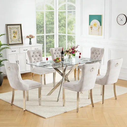 Miniatura 55 de Juego de 4 mesas de comedor de cristal para 4, juego de 4 mesas y sillas de cocina modernas, juego de mesa de comedor de cocina de 5 piezas con mesa