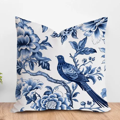 Miniatura 11 de ArogGeld Chinoiserie - Funda de cojín con diseño de pagoda asiática azul índigo, diseño cuadrado de flores y pagoda asiática, para oficina, silla