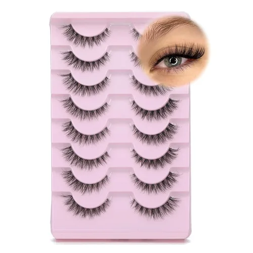 Miniatura 8 de Pestañas Postizas Esponjosas de Visón Sintético Pestañas Wispy de Hada Ojo de Gato Pestañas Puntiagudas en Tira Extensión Volumen Natural Pestañas