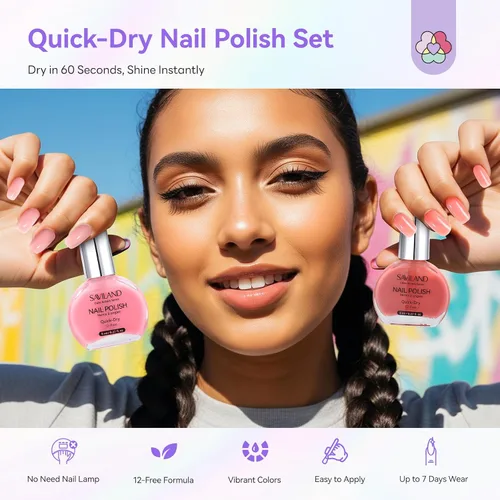 Miniatura 7 de SAVILAND Juego de esmaltes de uñas de gelatina: 12 colores naturales desnudos rosa esmalte blanco puro de uñas de secado rápido esmalte de uñas