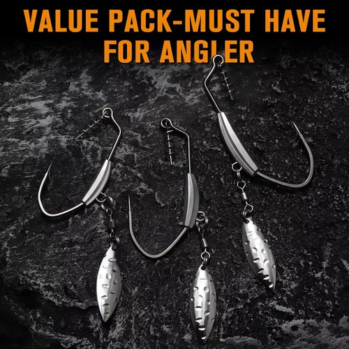 Miniatura 7 de Dovesun 12PCS/44PCS Anzuelos Ponderados de Natación Anzuelos de Pesca Ponderados Anzuelos de Agua Salada y Agua Dulce de Gusano Sin Malas Hierbas