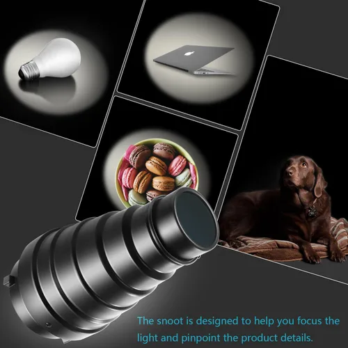 Miniatura 6 de Neewer Kit de Snoot cónico de aleación de aluminio mediano con rejilla de panal y 5 filtros de gel de color para Bowens Mount Studio Strobe