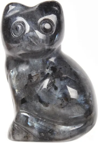 Miniatura 5 de Justinstones Escultura de gato tallada de cristal de cuarzo, estatua de gato de animal gatito de 1.181 in, mini figura de gato sentado de cristal