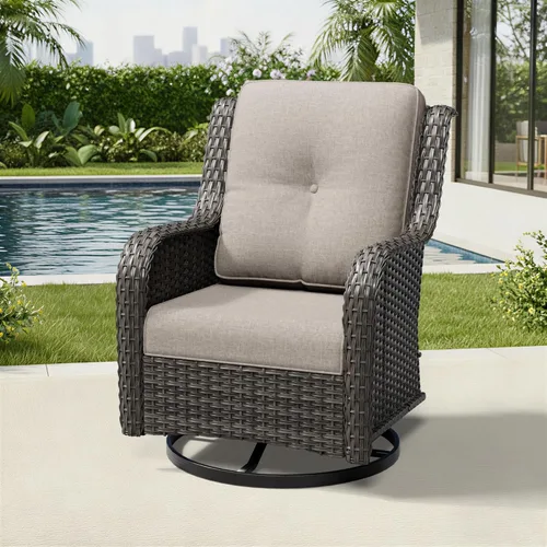 Miniatura 7 de Joyside Silla mecedora giratoria para exteriores para patio, mecedora de mimbre para exteriores con cojines de tela de olefina adecuada para porche