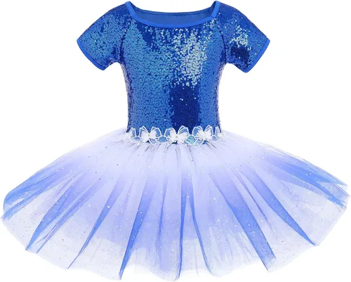 AFAVOM Vestido de ballet de lentejuelas para niñas pequeñas, tutú con falda de tutú de flores con purpurina, leotardo de bailarina, ropa de baile,