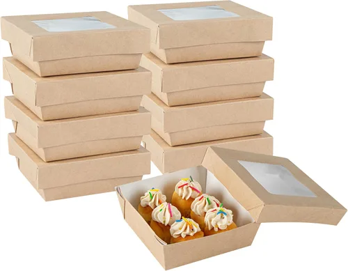Restaurantware Cafe Vision RWA0165-25 - Contenedor cuadrado de papel kraft de 13 onzas, 4 1/2 pulgadas x 4 1/2 pulgadas x 1 1/2 pulgadas, caja de 25