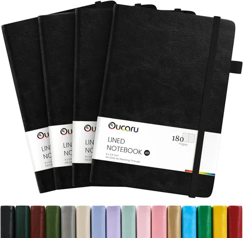 Miniatura 8 de Oucaru Cuaderno rayado, paquete de 4, 180 páginas, diarios A5 para escribir, papel grueso de 100 GSM, cuadernos pequeños diarios para mujeres y 4