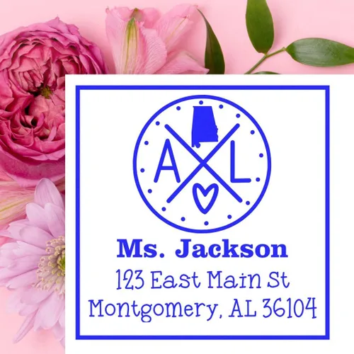 Miniatura 3 de Sello entintado moderno con nombre y dirección del estado de Alabama – Sello de dirección de devolución personalizado para invitaciones de despedida