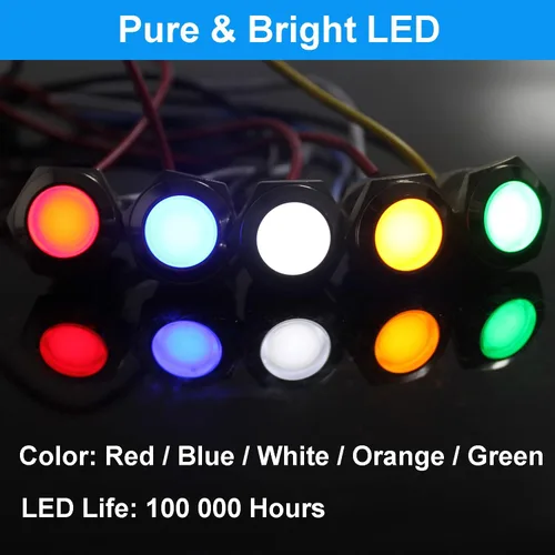 Miniatura 5 de 5pcs 0.472 in 12V-24V 15mA indicador LED de ahorro de energía impermeable IP67 luz de señal de metal piloto Dash lámpara de 0.47 pulgadas agujero