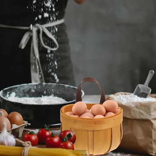 Miniatura 7 de Homoyoyo Cesta de frutas colgante cesta de mimbre tejida a mano cesta de almacenamiento de madera portátil colgante de pared cesta de flores