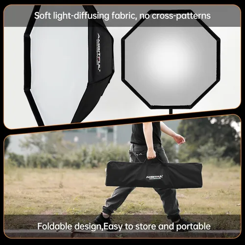 Miniatura 4 de AMBITFUL Caja de luz octogonal de 55.1 in/55 con rejilla de panal, caja de luz octagonal Bowens Mount para flash de estudio, luz suave grande